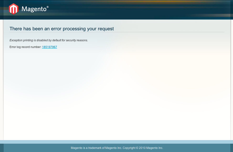 Default Magento Error Screen